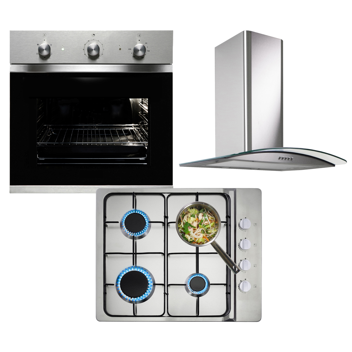 MyAppliances REF50053 Electric Fan Oven, Gas Hob and Curved Glass Hood Pack